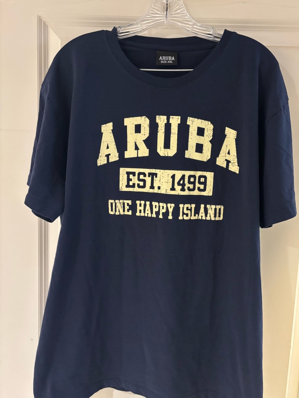 Aruba One Happy Island Short Sleeve T-Shirt Size XXL NWOT Navy And Cream Blend